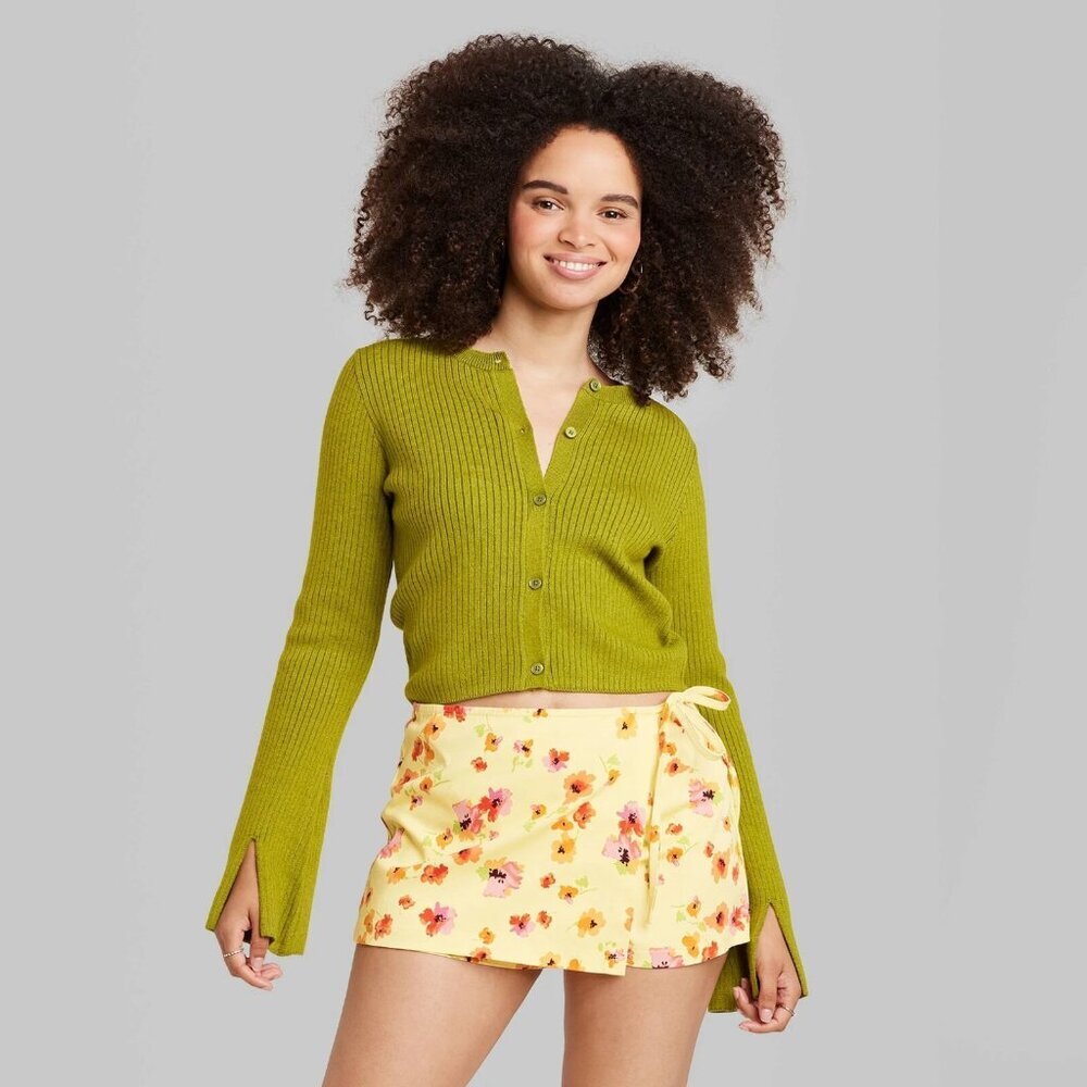 XS - Womens Button-Front Cardigan - Wild Fable - Green Apple - Picture 6 of 8